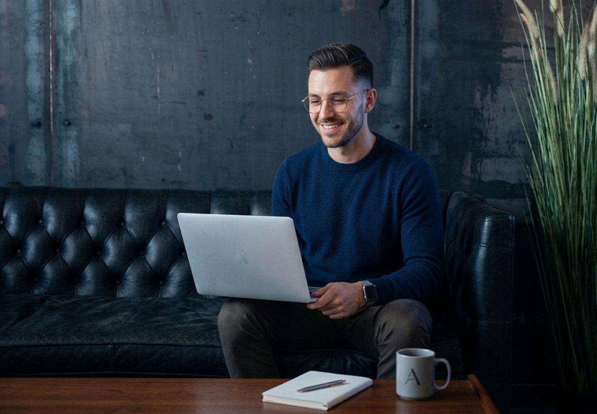 A hiring manager reviewing candidates on a laptop